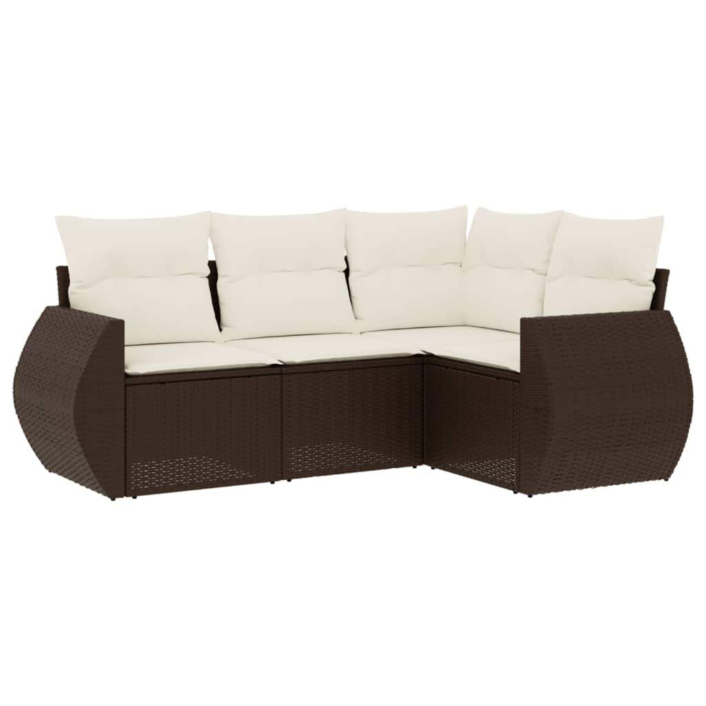 Set Divano da Giardino 4 pz con Cuscini Marrone in Polyrattan - homemem39
