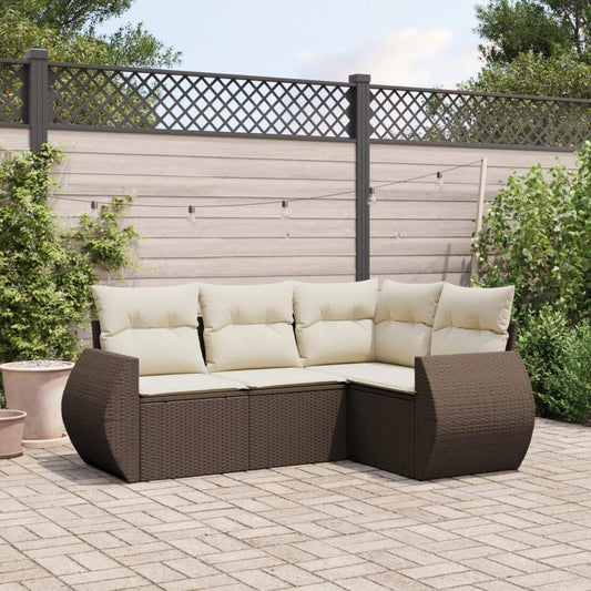 Set Divano da Giardino 4 pz con Cuscini Marrone in Polyrattan - homemem39