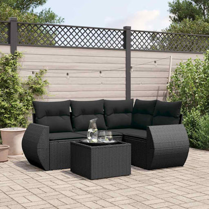 Set Divani da Giardino 5 pz con Cuscini in Polyrattan Nero | homemem39