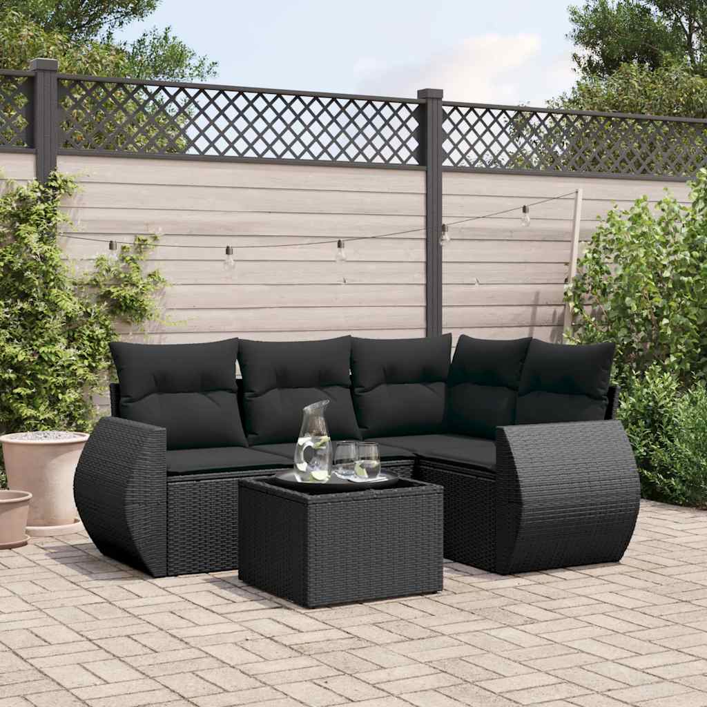 Set Divani da Giardino 5 pz con Cuscini in Polyrattan Nero