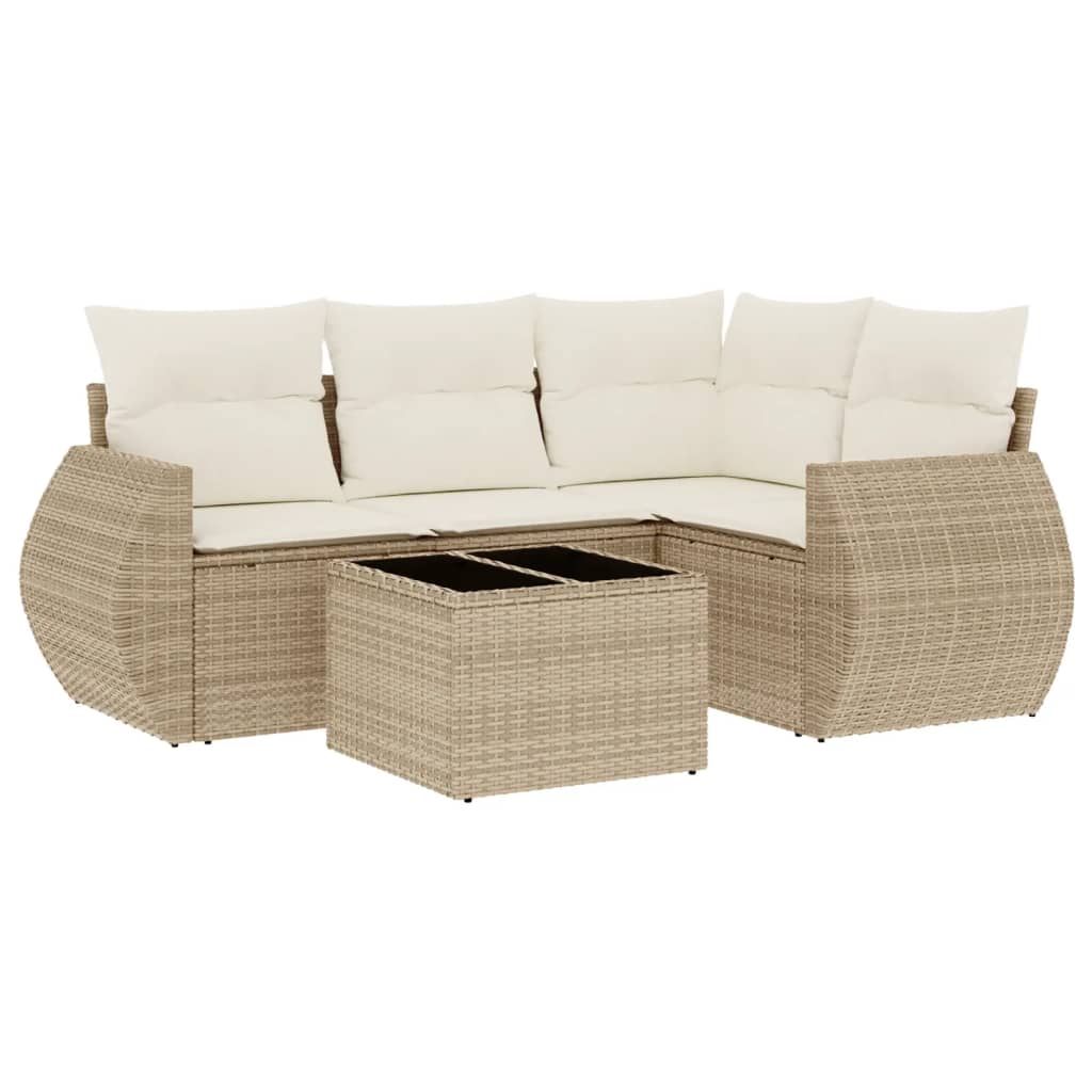 Set Divano da Giardino 5 pz con Cuscini Beige in Polyrattan | homemem39