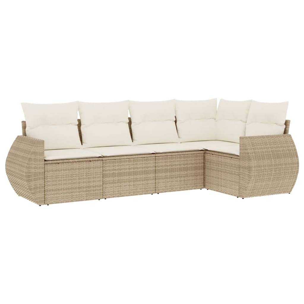 Set Divano da Giardino 5 pz con Cuscini Beige in Polyrattan - homemem39