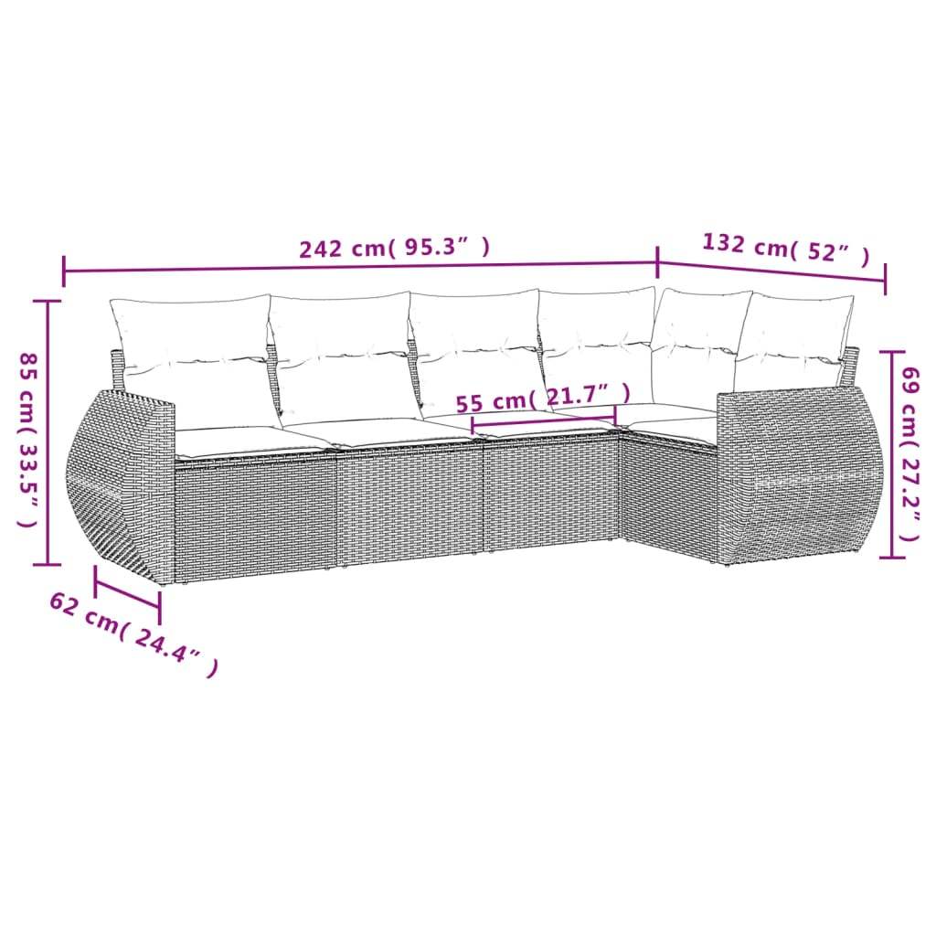 Set Divano da Giardino 5 pz con Cuscini Beige in Polyrattan - homemem39