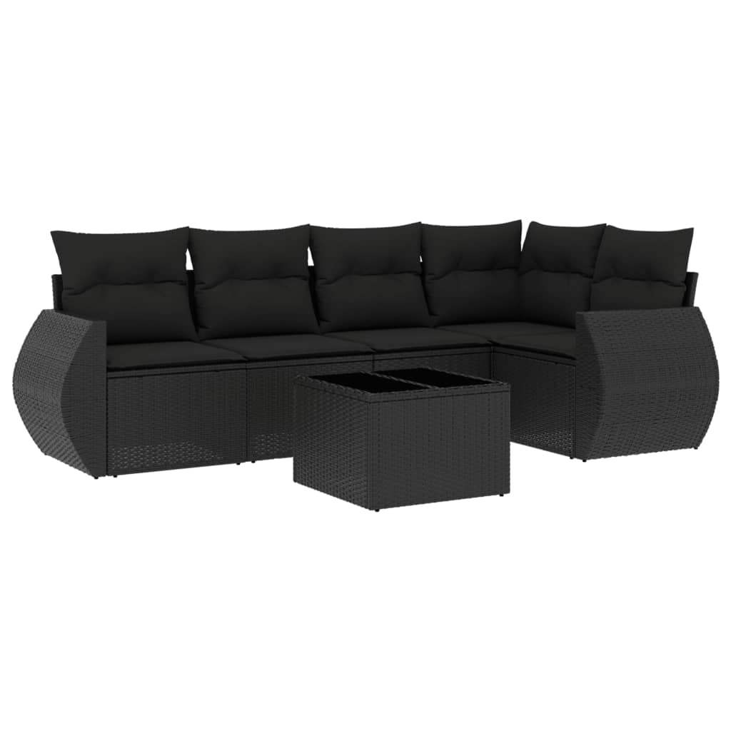 Set Divano da Giardino 6 pz con Cuscini Nero in Polyrattan - homemem39