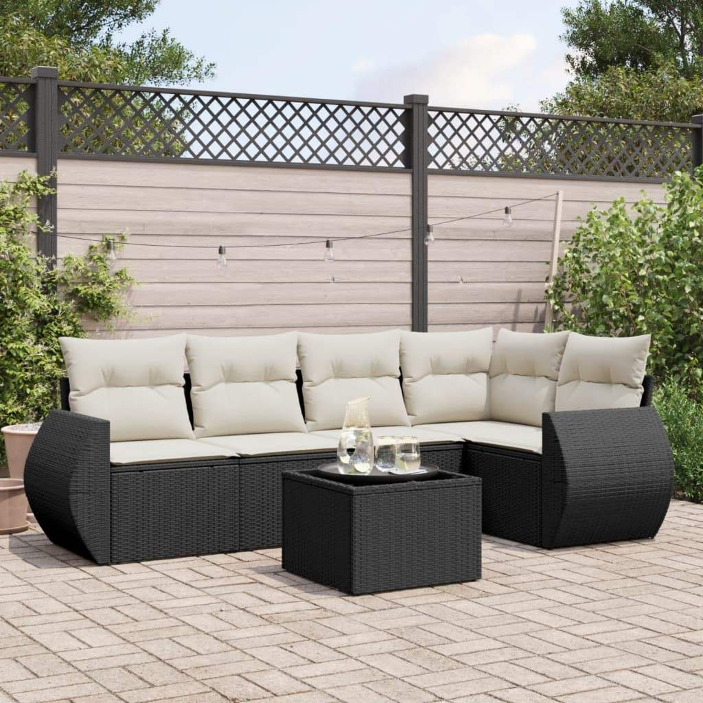 Set Divano da Giardino 6 pz con Cuscini Nero in Polyrattan - homemem39