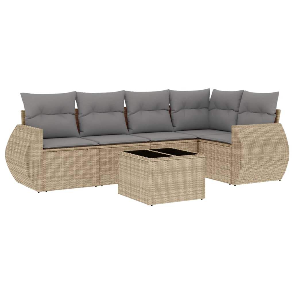 Set Divano da Giardino 6 pz con Cuscini Beige in Polyrattan - homemem39