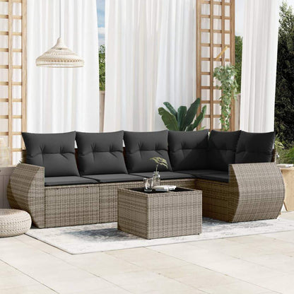 Set Divano da Giardino 6 pz con Cuscini Grigio in Polyrattan - homemem39