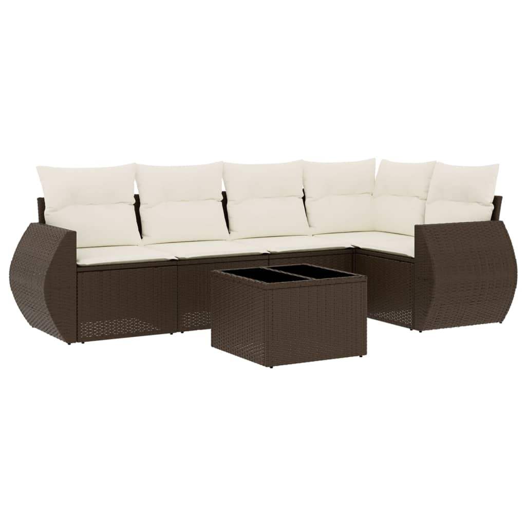 Set Divano da Giardino 6 pz con Cuscini Marrone in Polyrattan - homemem39