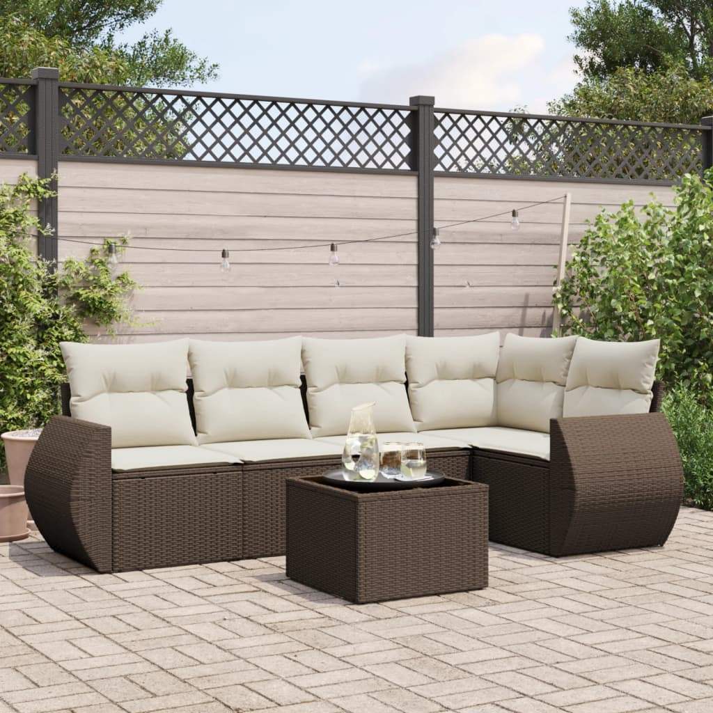 Set Divano da Giardino 6 pz con Cuscini Marrone in Polyrattan - homemem39