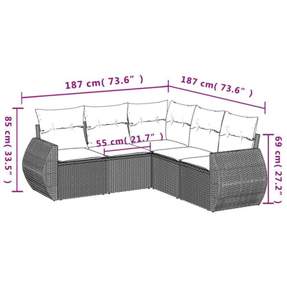 Set Divani da Giardino 5 pz con Cuscini in Polyrattan Nero - homemem39