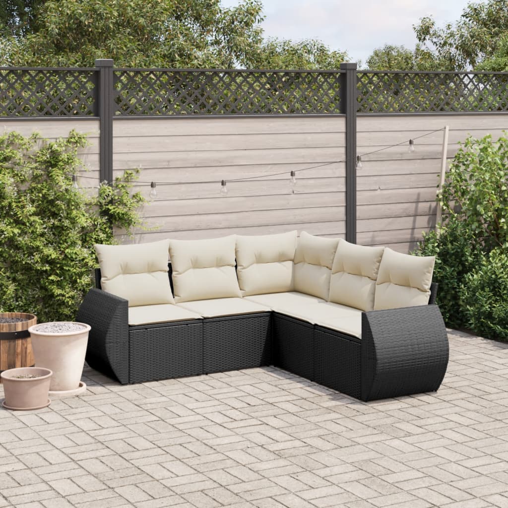 Set Divani da Giardino 5 pz con Cuscini in Polyrattan Nero - homemem39