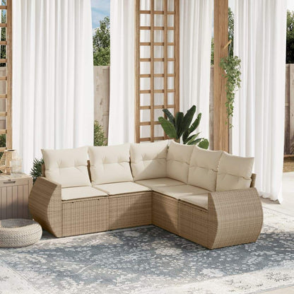 Set Divano da Giardino 5 pz con Cuscini Beige in Polyrattan - homemem39