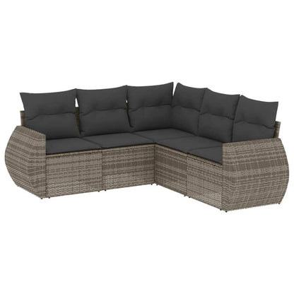 Set Divano da Giardino 5 pz con Cuscini Grigio in Polyrattan - homemem39