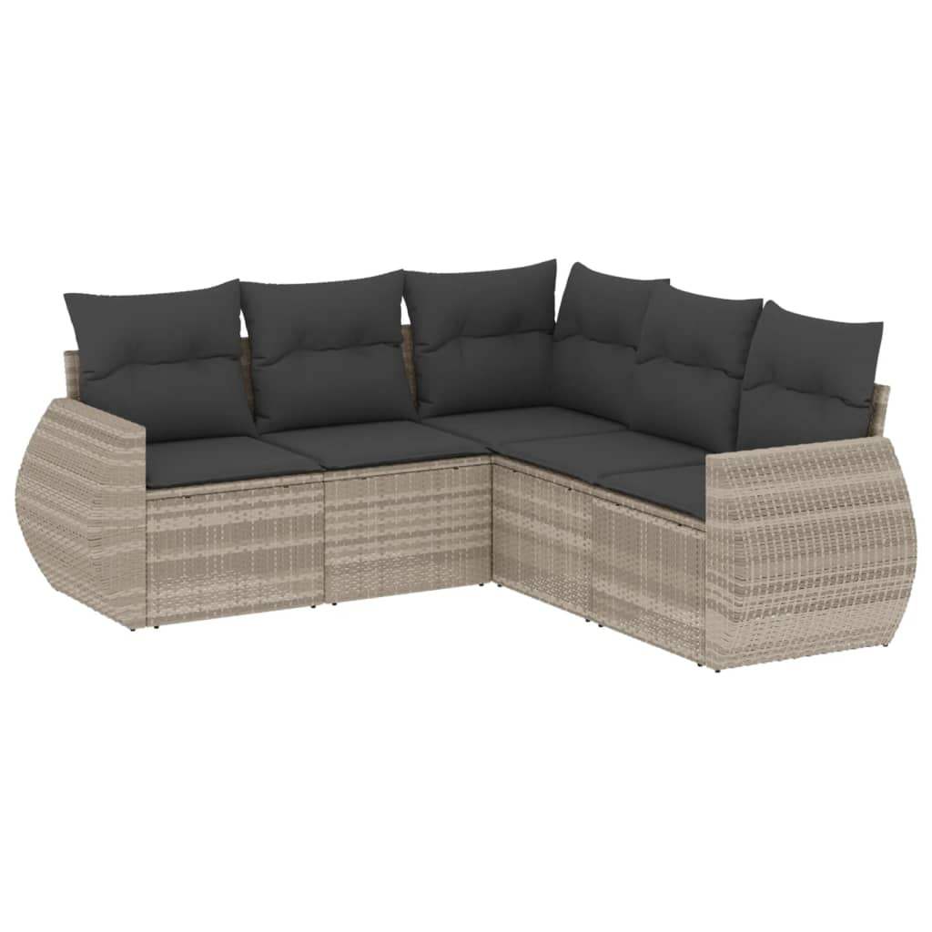 Set Divano da Giardino 5pz con Cuscini Grigio Chiaro Polyrattan - homemem39