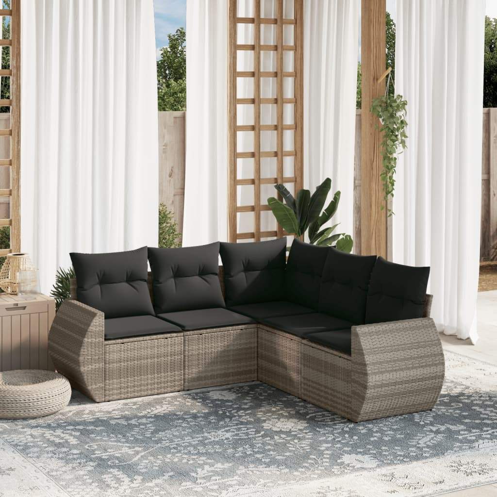 Set Divano da Giardino 5pz con Cuscini Grigio Chiaro Polyrattan - homemem39