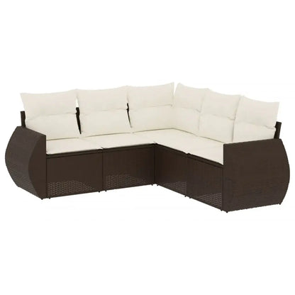 Set Divano da Giardino 5 pz con Cuscini Marrone in Polyrattan - homemem39