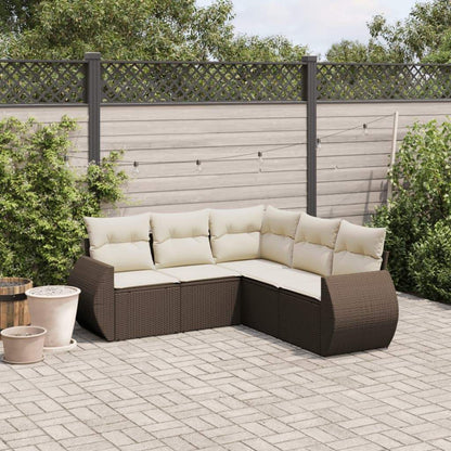 Set Divano da Giardino 5 pz con Cuscini Marrone in Polyrattan - homemem39