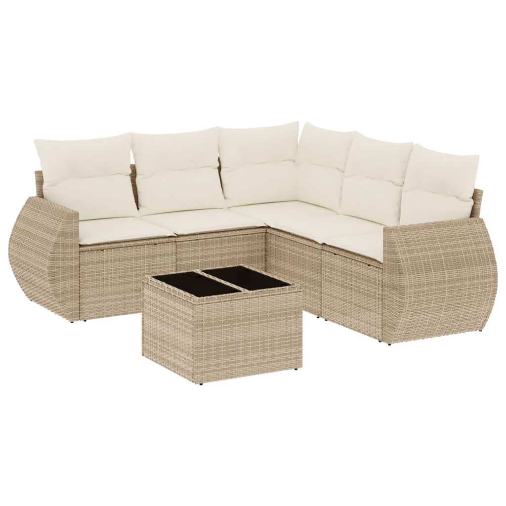 Set Divano da Giardino 6 pz con Cuscini Beige in Polyrattan - homemem39