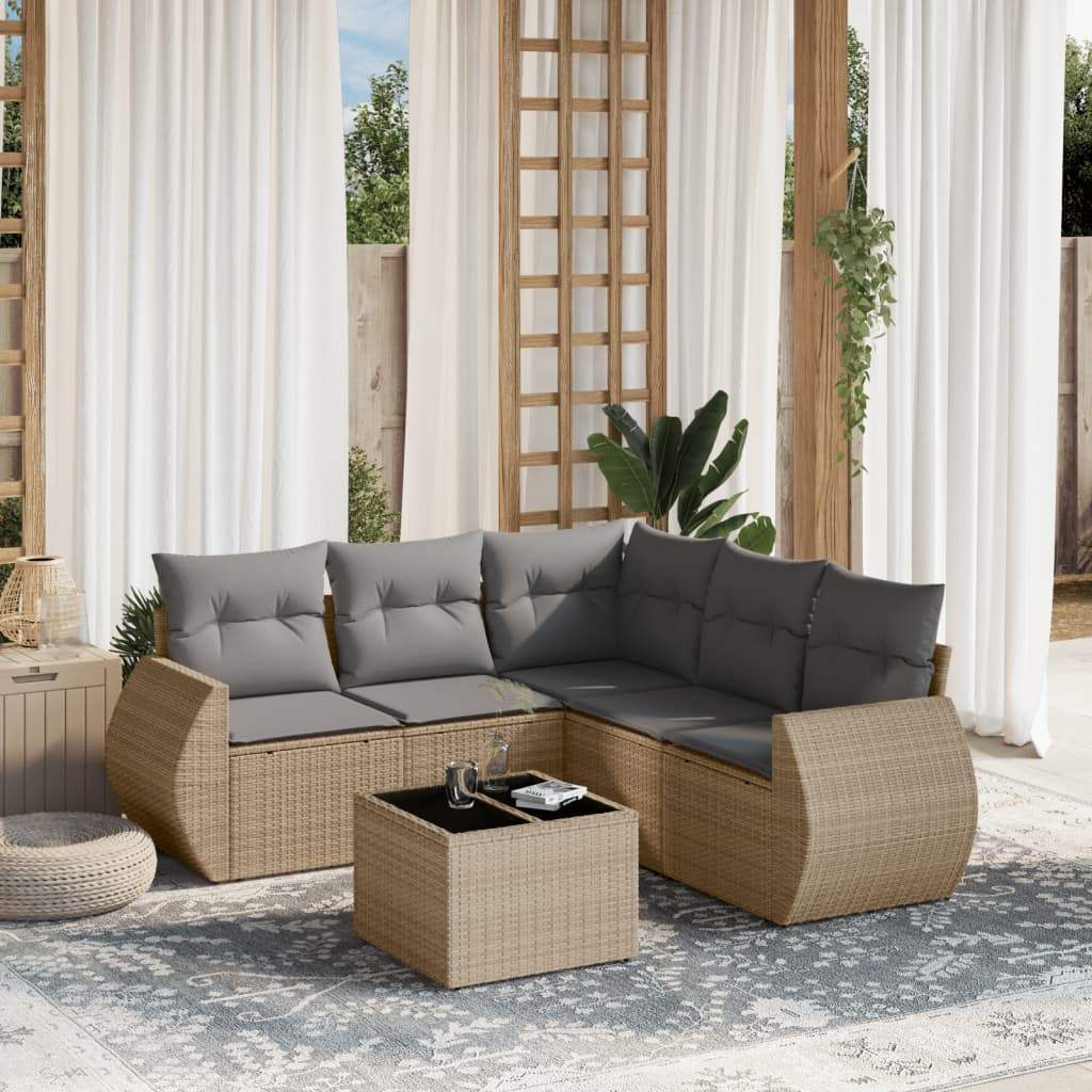 Set Divano da Giardino 6 pz con Cuscini Beige in Polyrattan - homemem39