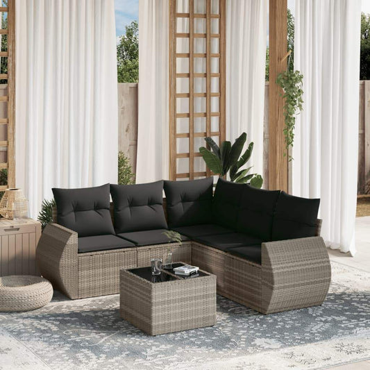 Set Divano da Giardino 6pz con Cuscini Grigio Chiaro Polyrattan - homemem39