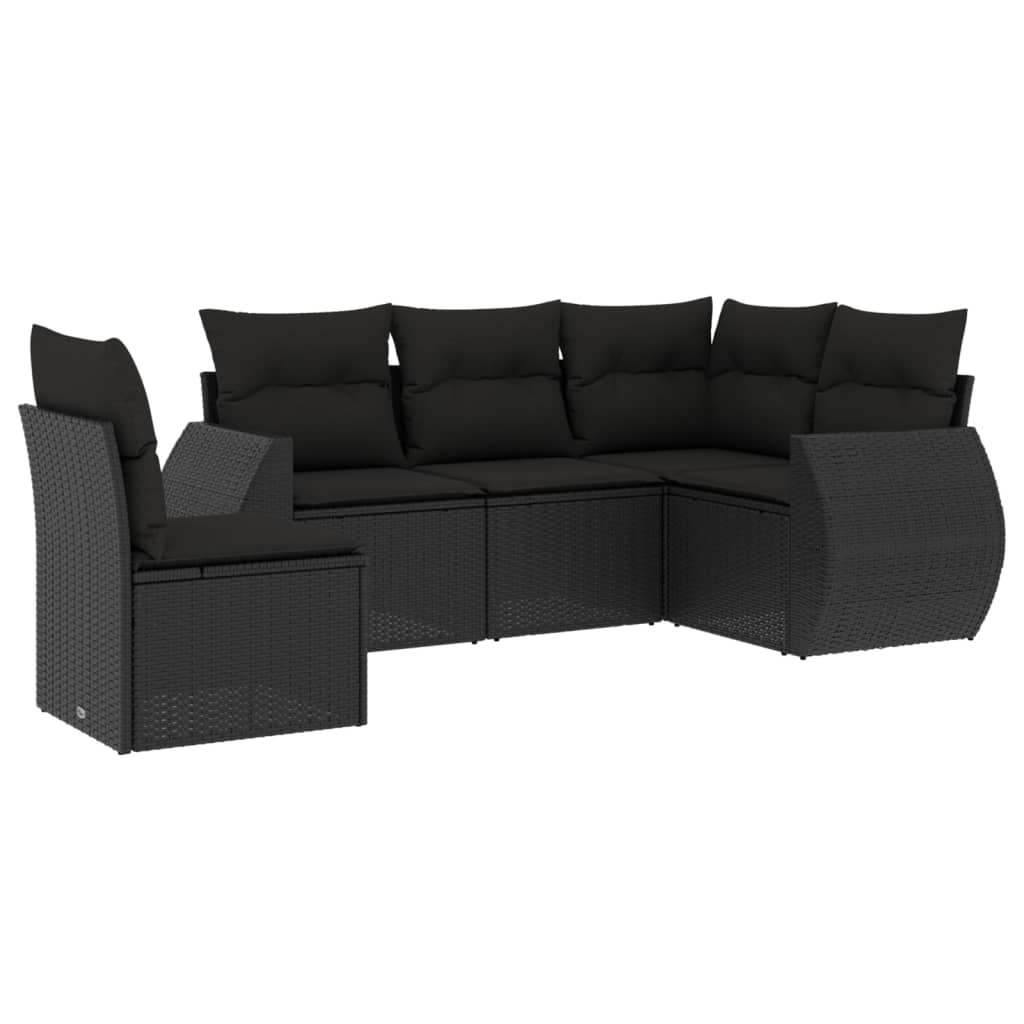 Set Divani da Giardino 5 pz con Cuscini in Polyrattan Nero - homemem39