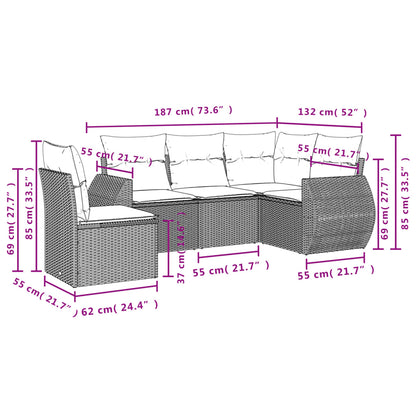 Set Divani da Giardino 5 pz con Cuscini in Polyrattan Nero | homemem39