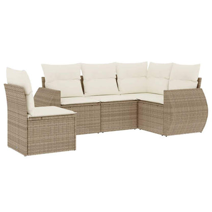 Set Divano da Giardino 5 pz con Cuscini Beige in Polyrattan - homemem39