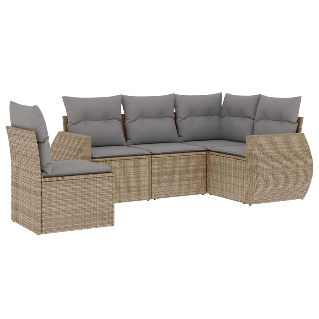 Set Divano da Giardino 5 pz con Cuscini Beige in Polyrattan - homemem39