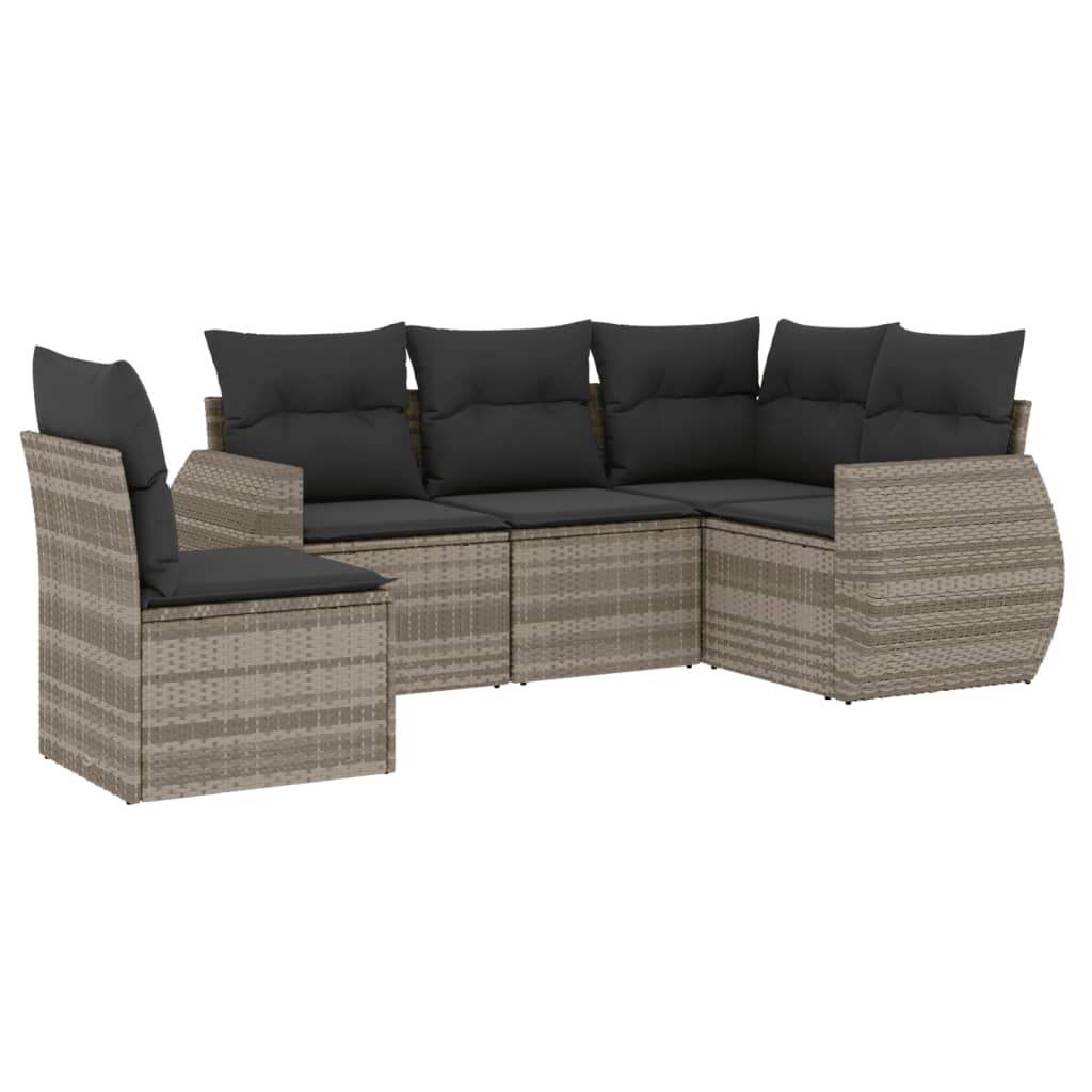 Set Divano da Giardino 5pz con Cuscini Grigio Chiaro Polyrattan - homemem39