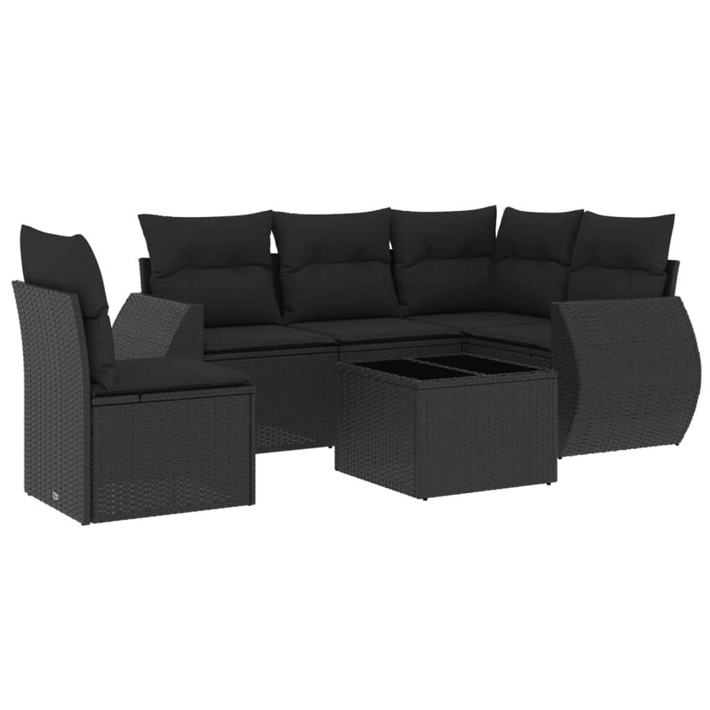 Set Divano da Giardino 6 pz con Cuscini Nero in Polyrattan - homemem39