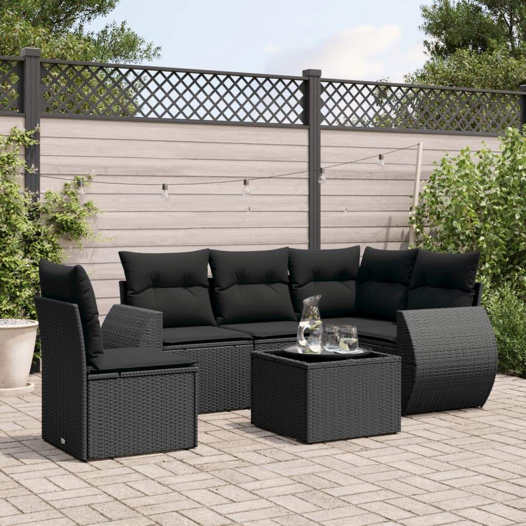 Set Divano da Giardino 6 pz con Cuscini Nero in Polyrattan - homemem39