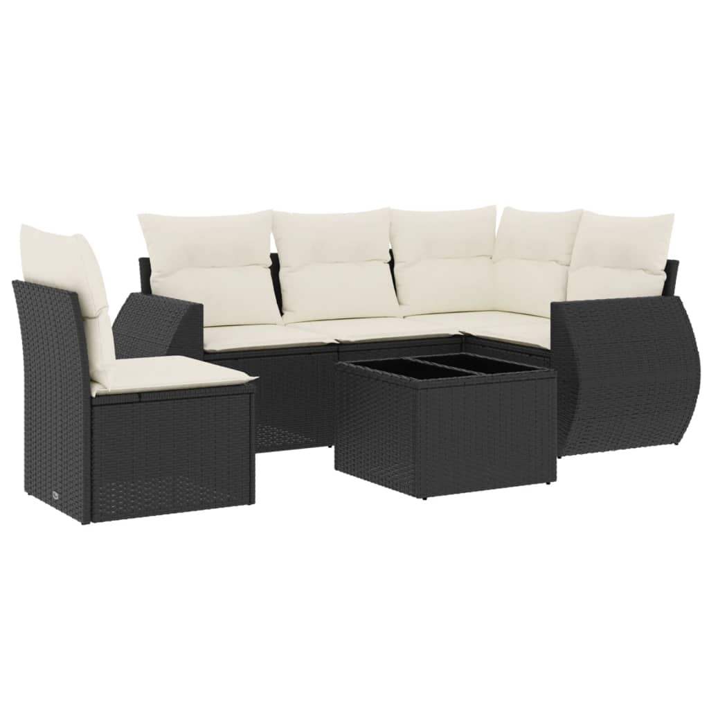 Set Divano da Giardino 6 pz con Cuscini Nero in Polyrattan - homemem39