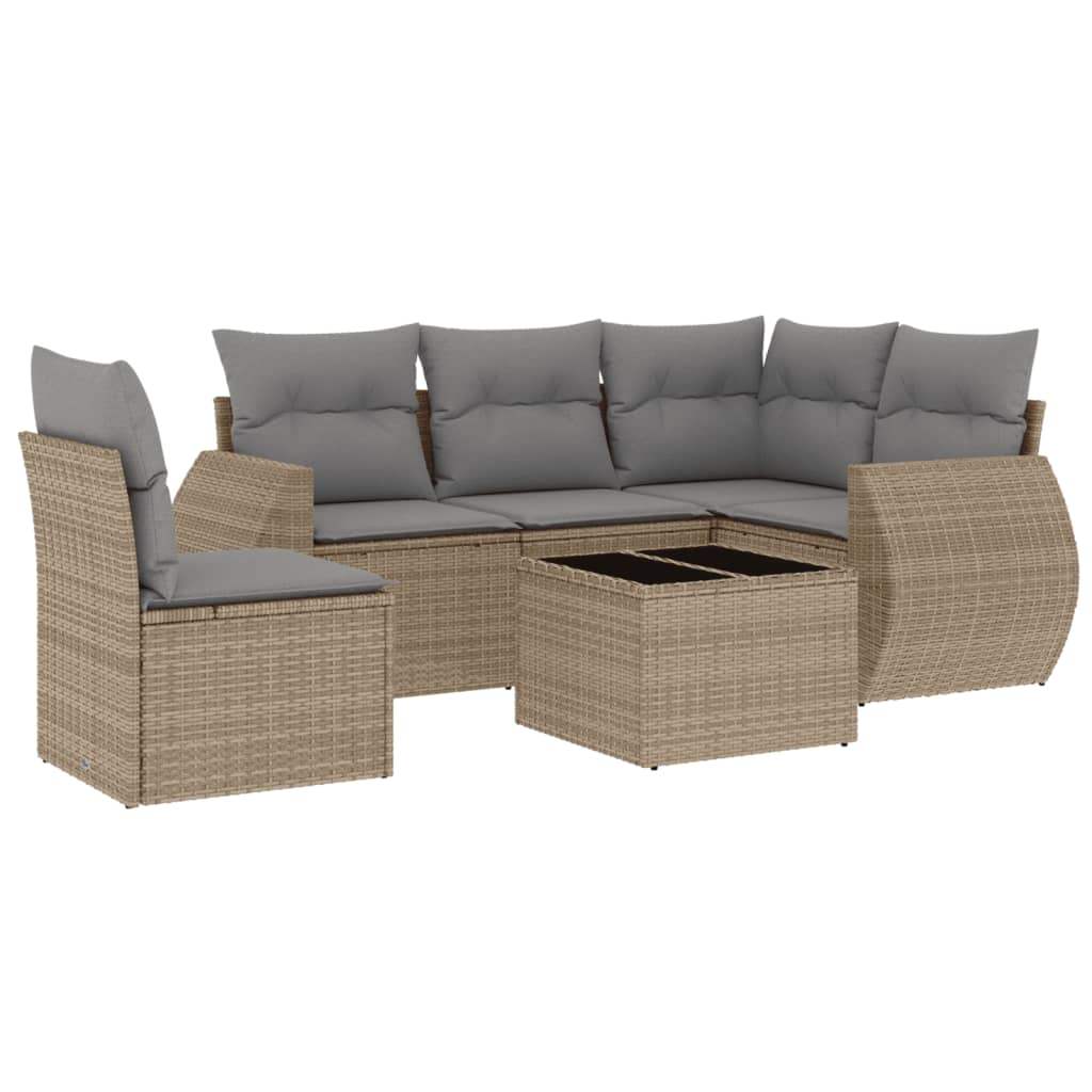 Set Divano da Giardino 6 pz con Cuscini Beige in Polyrattan - homemem39
