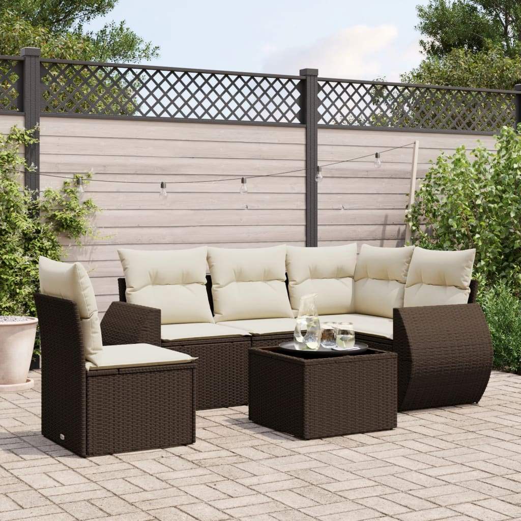 Set Divano da Giardino 6 pz con Cuscini Marrone in Polyrattan - homemem39