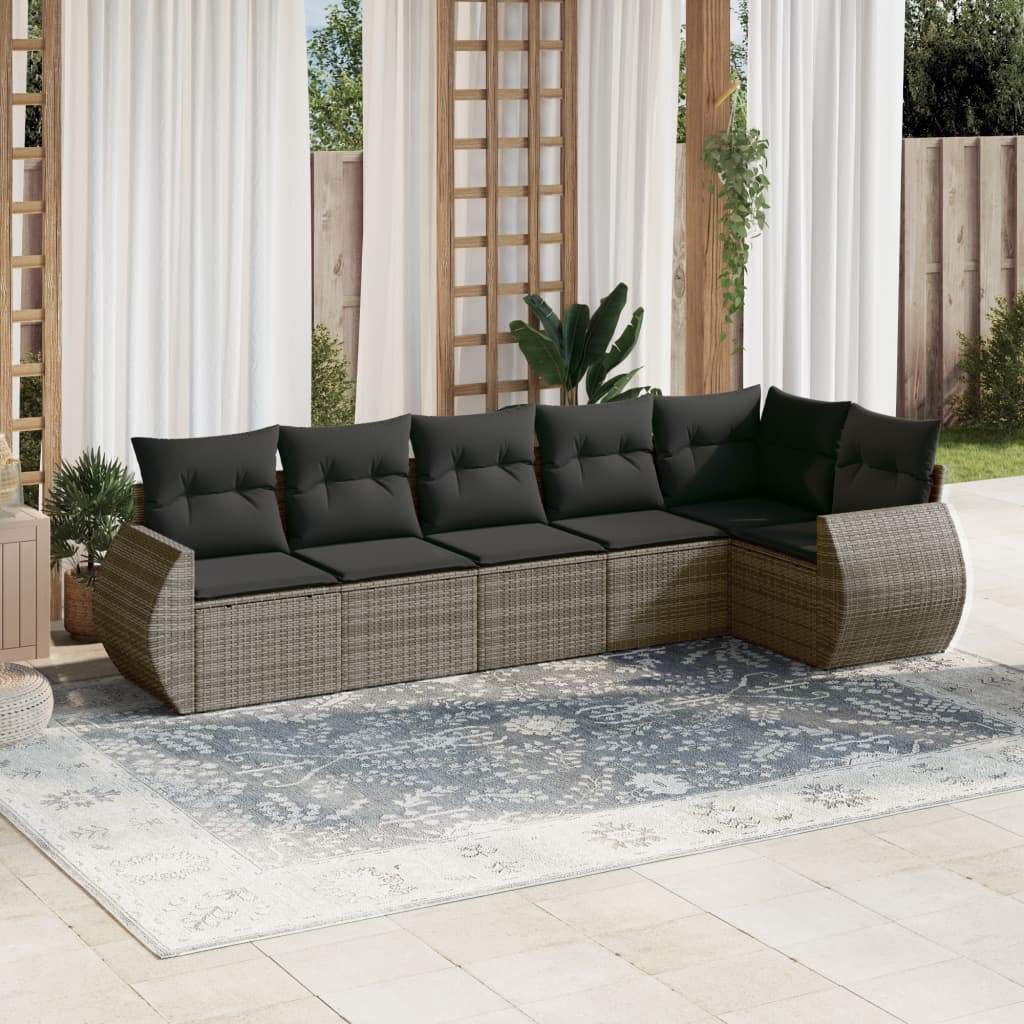 Set Divano da Giardino 6 pz con Cuscini Grigio in Polyrattan - homemem39