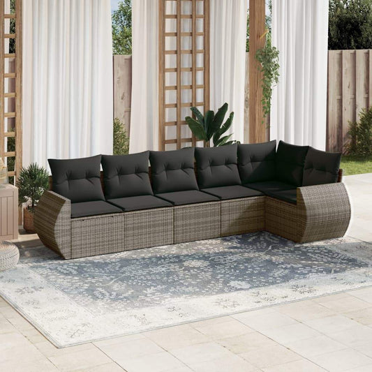 Set Divano da Giardino 6 pz con Cuscini Grigio in Polyrattan - homemem39