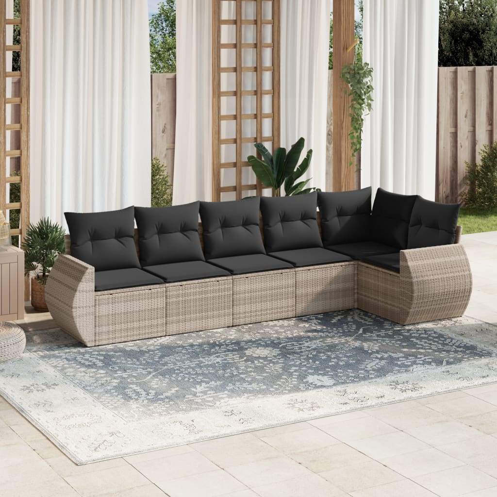 Set Divano da Giardino 6pz con Cuscini Grigio Chiaro Polyrattan - homemem39