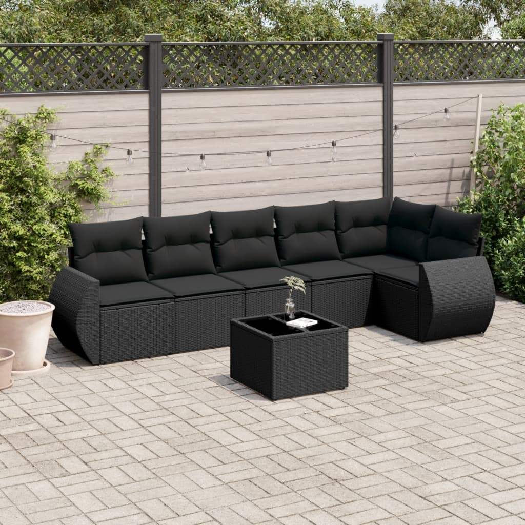 Set Divani da Giardino con Cuscini 7pz Nero Polyrattan - homemem39