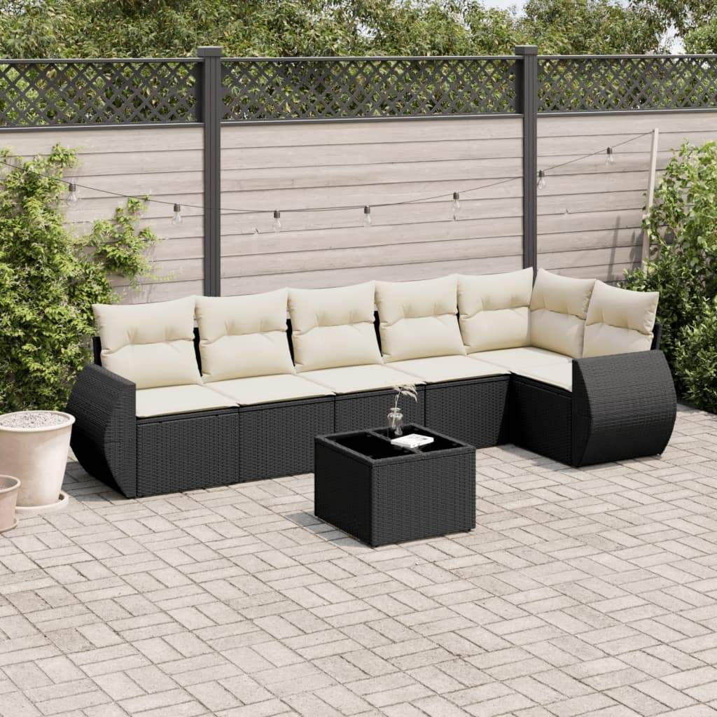 Set Divani da Giardino con Cuscini 7pz Nero Polyrattan - homemem39