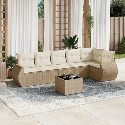 Set Divani da Giardino 7 pz con Cuscini Beige in Polyrattan | homemem39