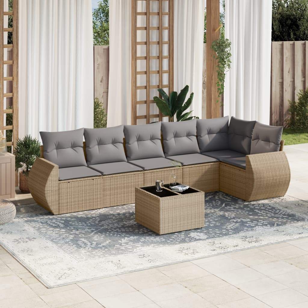 Set Divani da Giardino 7 pz con Cuscini Beige in Polyrattan - homemem39