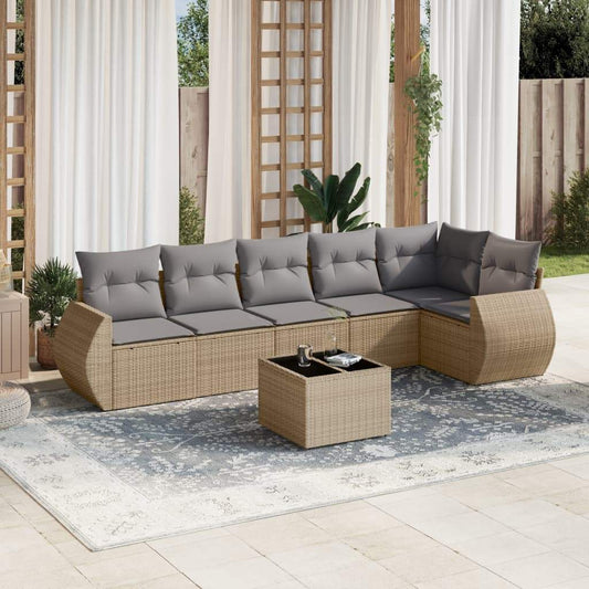 Set Divani da Giardino 7 pz con Cuscini Beige in Polyrattan - homemem39