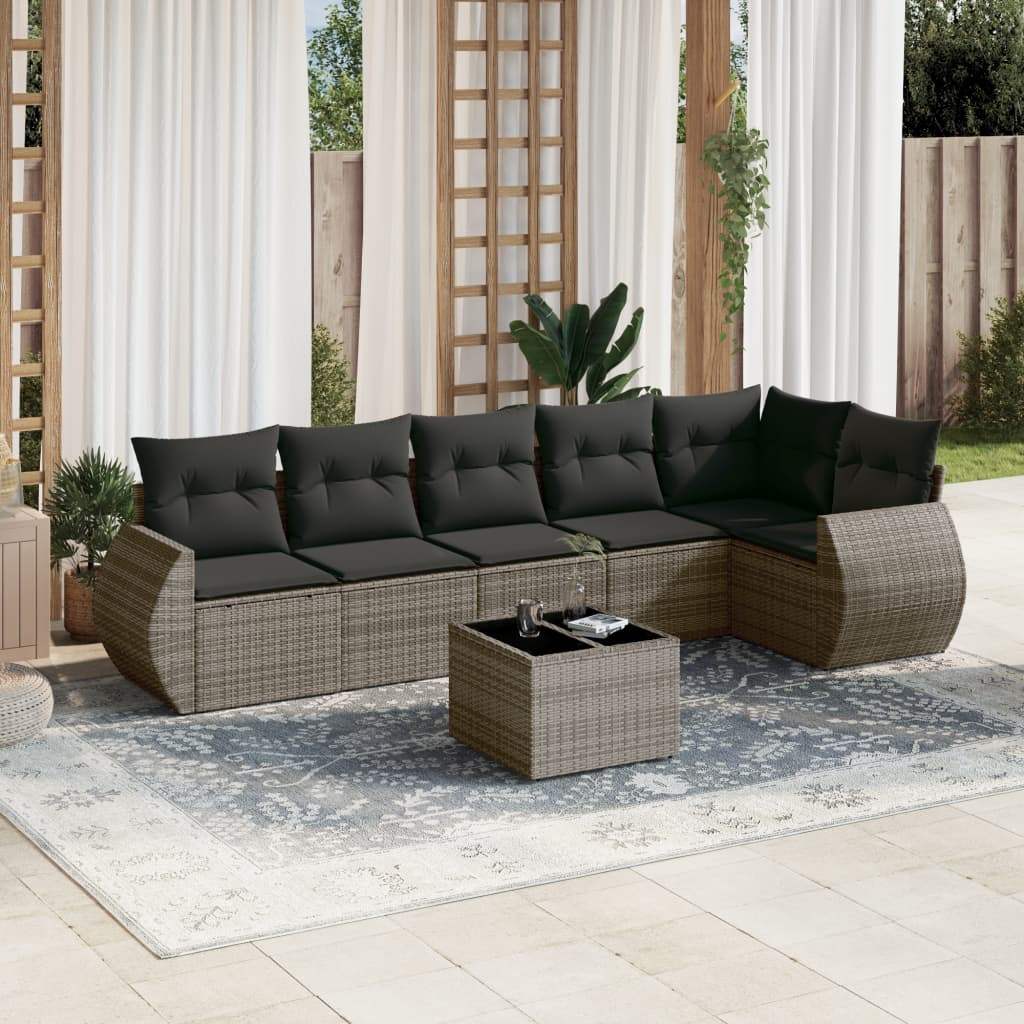 Set Divani da Giardino 7 pz con Cuscini Grigio in Polyrattan - homemem39