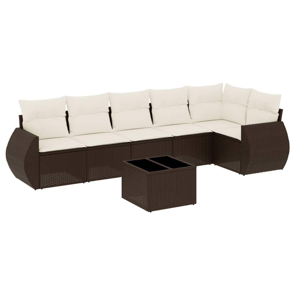 Set Divani da Giardino 7 pz con Cuscini Marrone in Polyrattan - homemem39