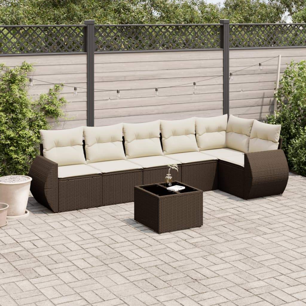 Set Divani da Giardino 7 pz con Cuscini Marrone in Polyrattan - homemem39