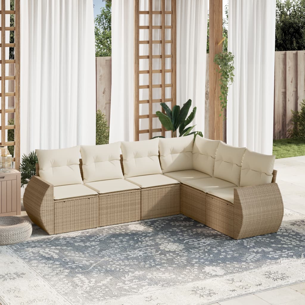 Set Divano da Giardino 6 pz con Cuscini Beige in Polyrattan | homemem39