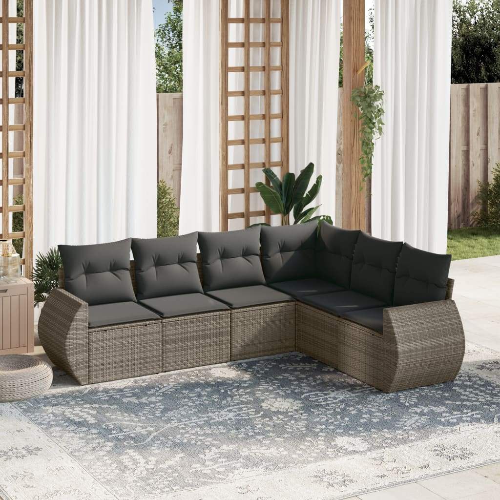Set Divano da Giardino 6 pz con Cuscini Grigio in Polyrattan - homemem39