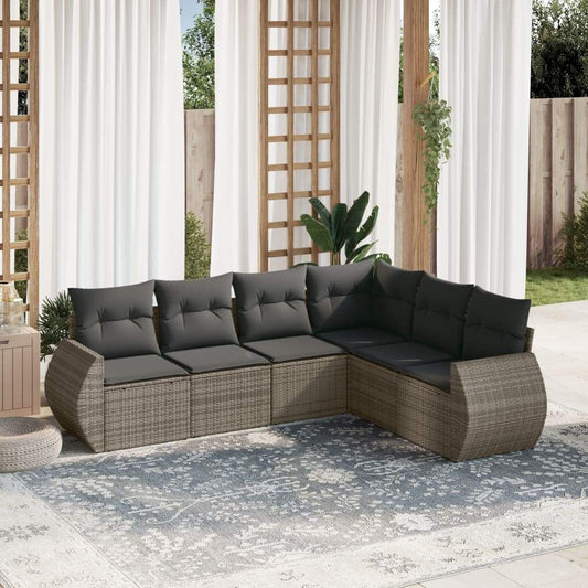 Set Divano da Giardino 6 pz con Cuscini Grigio in Polyrattan - homemem39