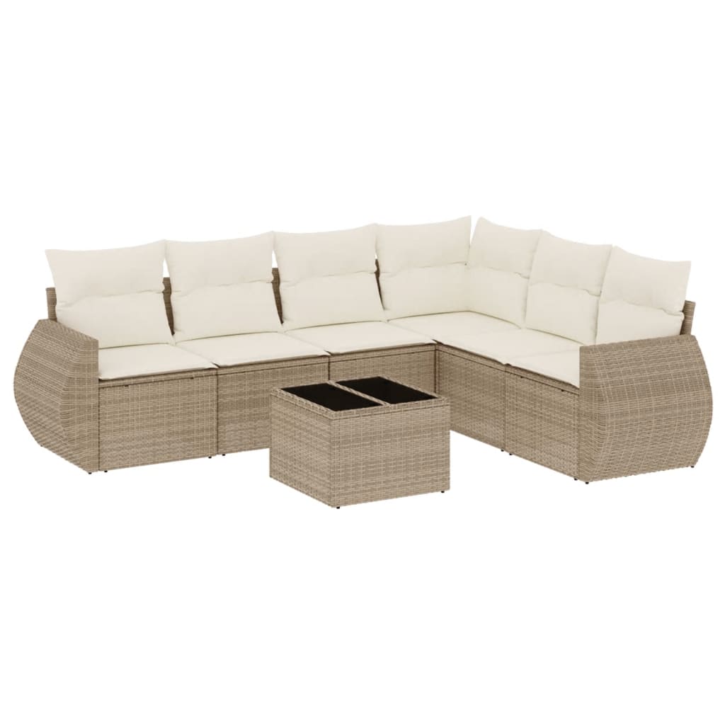 Set Divani da Giardino 7 pz con Cuscini Beige in Polyrattan | homemem39