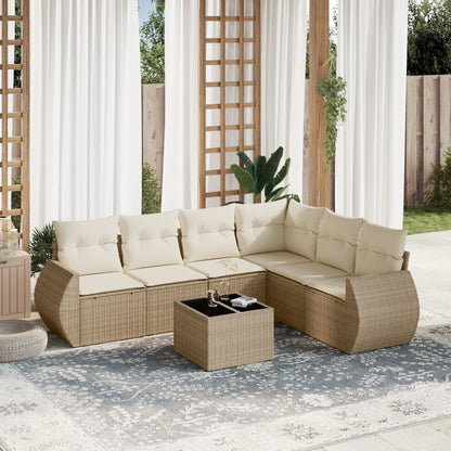 Set Divani da Giardino 7 pz con Cuscini Beige in Polyrattan | homemem39